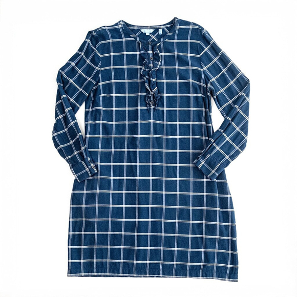 Draper James Navy Bell Sleeve Plaid Shirt Dress Women's $135 - Size 10 | M - Picture 9 of 14